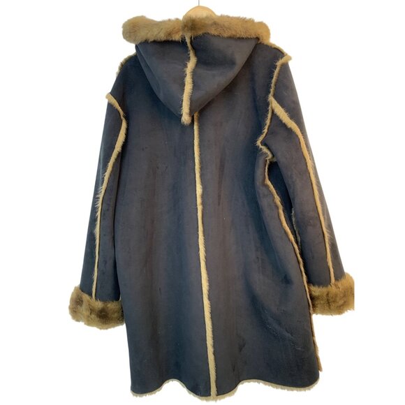 VTG 90s Rare Dennis Basso Reversible Faux Fur Suede Parka Coat Hood RR10730 Mid - Picture 14 of 15